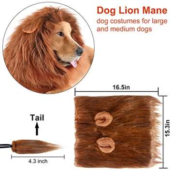 CPPSLEE Lion Mane for Dog Costumes, Dog Lion Mane, Realistic Lion Wig for Medium to Large Sized Dogs, Large Dog Halloween Costumes, Lion Mane for Dog, Halloween Costumes for Dogs (Dark Brown)