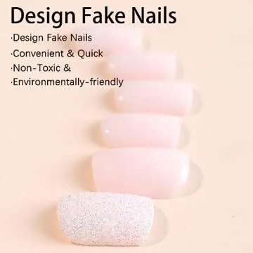 ZTZTST 24 Pcs Press on Nails Short Square Fake Glitter Stick with Design Full Cover Glue Pink Acrylic Glossy Artificial False for Women and Girls Daily Manicure Decoration
