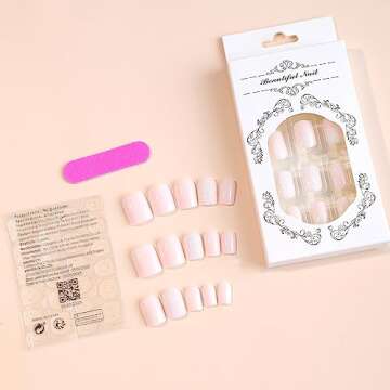 ZTZTST 24 Pcs Press on Nails Short Square Fake Glitter Stick with Design Full Cover Glue Pink Acrylic Glossy Artificial False for Women and Girls Daily Manicure Decoration