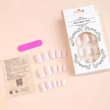 ZTZTST 24 Pcs Press on Nails Short Square Fake Glitter Stick with Design Full Cover Glue Pink Acrylic Glossy Artificial False for Women and Girls Daily Manicure Decoration