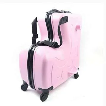 TFCFL Suitcase Kid Luggage Travel Fashionable Appearance Rideable Funny Suitcase Add Fun to The Journey Kid Gift 20in Recommended Age 2-12 Years Old Boy/Girl Suitcase PC Material (Pink)