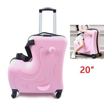 TFCFL Suitcase Kid Luggage Travel Fashionable Appearance Rideable Funny Suitcase Add Fun to The Journey Kid Gift 20in Recommended Age 2-12 Years Old Boy/Girl Suitcase PC Material (Pink)