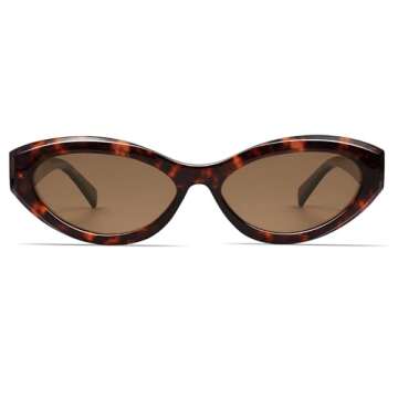 VANLINKER Trendy Small Polarized Cat Eye Sunglasses for Women Thick Oval Shades Tortosie Frame Brown Lens