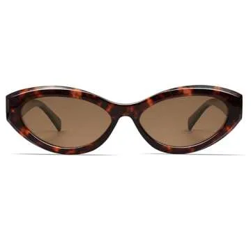 VANLINKER Trendy Small Polarized Cat Eye Sunglasses for Women Thick Oval Shades Tortosie Frame Brown Lens