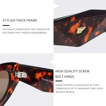VANLINKER Trendy Small Polarized Cat Eye Sunglasses for Women Thick Oval Shades Tortosie Frame Brown Lens