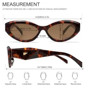VANLINKER Trendy Small Polarized Cat Eye Sunglasses for Women Thick Oval Shades Tortosie Frame Brown Lens