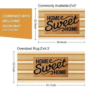 Orange Striped Outdoor Rug, 2'x4.3' Cotton Hand-Woven Reversible Area Rug Fall Front Porch Rug Washa...