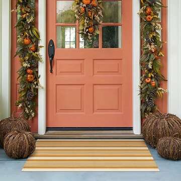 Orange Striped Outdoor Rug, 2'x4.3' Cotton Hand-Woven Reversible Area Rug Fall Front Porch Rug Washable Front Door Mat Welcome Layered Halloween Doormat Small Rug for Entryway, Farmhouse, Autumn Decor