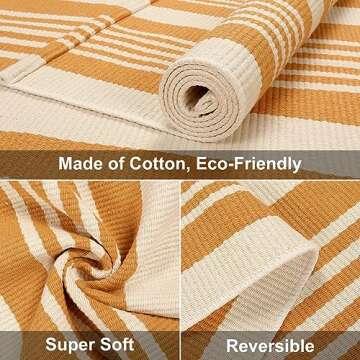 Orange Striped Outdoor Rug, 2'x4.3' Cotton Hand-Woven Reversible Area Rug Fall Front Porch Rug Washable Front Door Mat Welcome Layered Halloween Doormat Small Rug for Entryway, Farmhouse, Autumn Decor