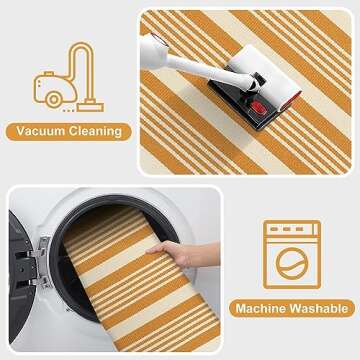 Orange Striped Outdoor Rug, 2'x4.3' Cotton Hand-Woven Reversible Area Rug Fall Front Porch Rug Washable Front Door Mat Welcome Layered Halloween Doormat Small Rug for Entryway, Farmhouse, Autumn Decor