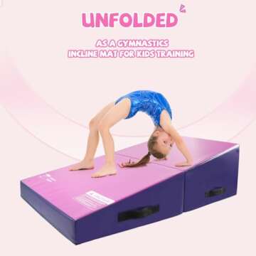 Kangaroo Hoppers Incline Gymnastics Mat, 56"x28"x15" Folding Wedge for Kids Tumbling, Skill Training, Multiple Colors Cheese Mat for Gymnastics, Home Gym Exercise, Pink/Purple