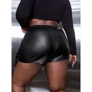MakeMeChic Women's Plus Size Faux Leather Shorts Zipper Front Split PU Leather Skorts Black 2XL
