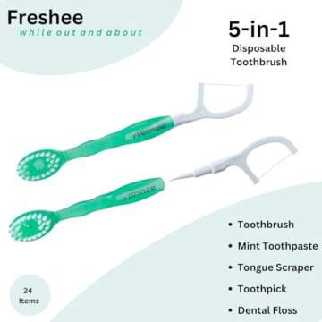 Freshee 5 in 1 Disposable Mini Toothbrush | Travel Size Oral Care Essentials