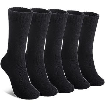 LINEMIN Wool Socks for Women Winter Warm Hiking Thick Warm Cozy Boot Crew Gift Socks 5 Pairs (Black)
