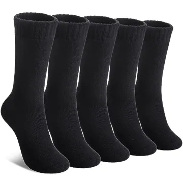 LINEMIN Wool Socks for Women Winter Warm Hiking Thick Warm Cozy Boot Crew Gift Socks 5 Pairs (Black)