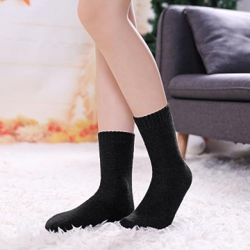 LINEMIN Wool Socks for Women Winter Warm Hiking Thick Warm Cozy Boot Crew Gift Socks 5 Pairs (Black)
