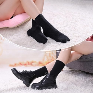 LINEMIN Wool Socks for Women Winter Warm Hiking Thick Warm Cozy Boot Crew Gift Socks 5 Pairs (Black)