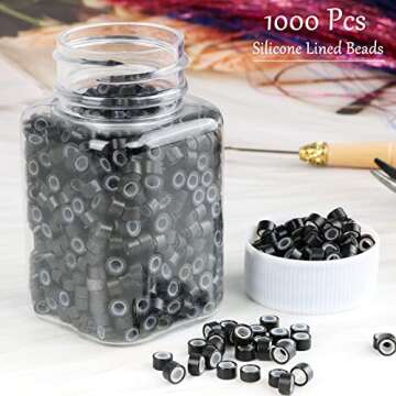NIACONN 1000pcs Micro link Beads 5mm for Hair Extensions, Silicone Lined Rings Hair Extensions Tool ...