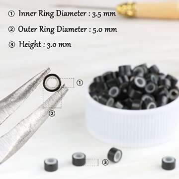 NIACONN 1000pcs Micro link Beads 5mm for Hair Extensions, Silicone Lined Rings Hair Extensions Tool - Black