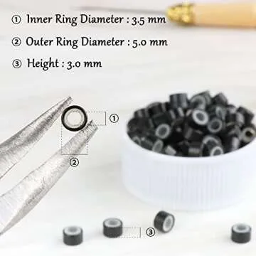 NIACONN 1000pcs Micro link Beads 5mm for Hair Extensions, Silicone Lined Rings Hair Extensions Tool - Black