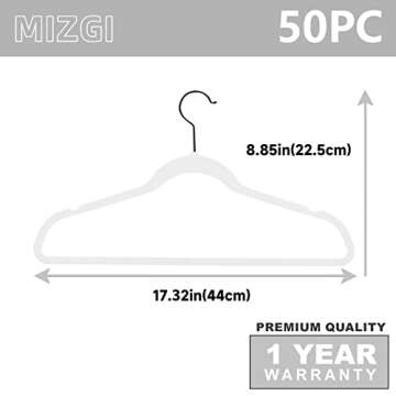 MIZGI Premium Velvet Hangers (50 Pack) Heavy Duty - Non Slip Felt Hangers - White Velvet Suit Hangers - Black Coated Hooks,Space Saving Clothes Hangers