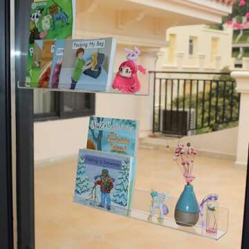 Acrylic Floating Shelves, Modern Wall Shelves for Bathroom, Living Room, Bedroom, Kitchen, Easy Installation with Adhesive Stickers or Drill, for Wall Storage & Décor 13.8" (Clear 6 Pack)