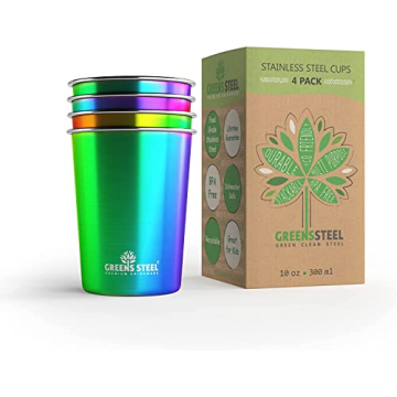 Greens Steel 10oz Rainbow Stainless Steel Tumbler (4 Pack) - Premium Metal Drinking Glasses | Stacka...