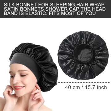 RANPHYKX 2Pcs Silk Bonnet Satin Bonnet for Sleeping Soft Elastic Band Hair Bonnets for Women Silk Hair Wrap for Curly Hair