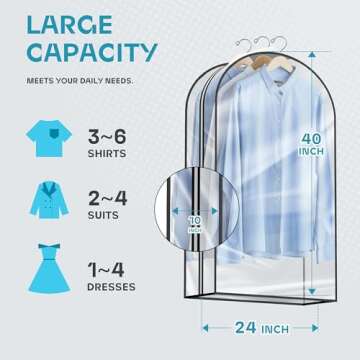 Lazebox Garment Bags for Travel and Closet Storage with Zipper, 40 inches Clear Suit Bag for Suits, Coats, Jackets, Shirts