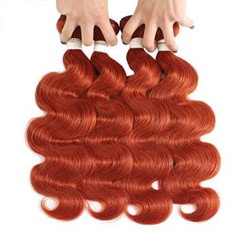 REMY HAIR Body Wave Orange Color Bundles Human Hair Bundles with 4ﾗ4 Lace Closure 100% Human Hair ...
