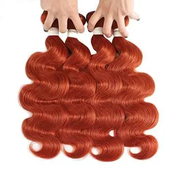 REMY HAIR Body Wave Orange Color Bundles Human Hair Bundles with 4ﾗ4 Lace Closure 100% Human Hair ...