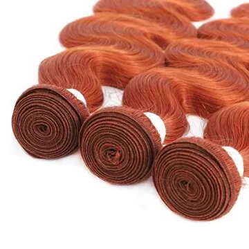 REMY HAIR Body Wave Orange Color Bundles Human Hair Bundles with 4ﾗ4 Lace Closure 100% Human Hair Natural Wave Bundles Brazilian Virgin Hair Extensions #350 Ginger Color 10 12 14 Inch with Closure 10