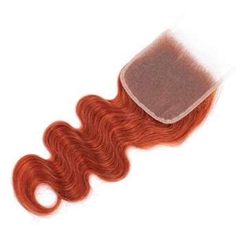 REMY HAIR Body Wave Orange Color Bundles Human Hair Bundles with 4ﾗ4 Lace Closure 100% Human Hair Natural Wave Bundles Brazilian Virgin Hair Extensions #350 Ginger Color 10 12 14 Inch with Closure 10