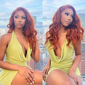 REMY HAIR Body Wave Orange Color Bundles Human Hair Bundles with 4ﾗ4 Lace Closure 100% Human Hair Natural Wave Bundles Brazilian Virgin Hair Extensions #350 Ginger Color 10 12 14 Inch with Closure 10