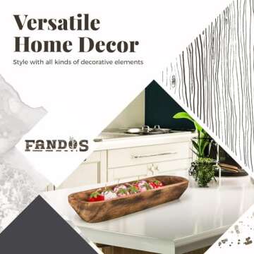 FANDOS Wooden Dough Bowl for Decor -17¾ in Long Dough Bowl Hand Carved Paulownia - Wood Bread Bowl ...