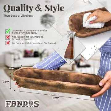 FANDOS Wooden Dough Bowl for Decor -17¾ in Long Dough Bowl Hand Carved Paulownia - Wood Bread Bowl for Decor - Rustic Decorative Long Wooden Bowl for Table Centerpiece