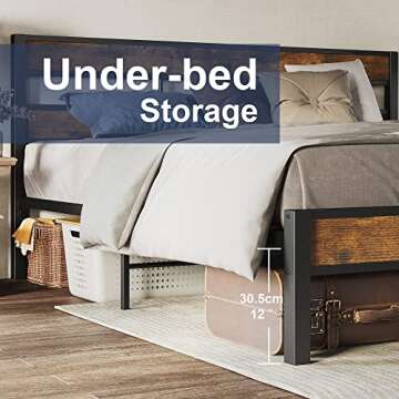 LIKIMIO King Bed Frame and Headboard, Easy Assembly, Noise-Free, No Box Spring Needed, Heavy Strong Metal Support Frames, Vintage Brown