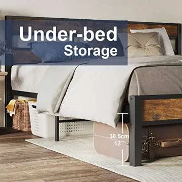 LIKIMIO King Bed Frame and Headboard, Easy Assembly, Noise-Free, No Box Spring Needed, Heavy Strong Metal Support Frames, Vintage Brown