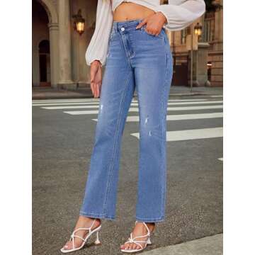 Genleck Wide Leg Jeans for Women – High Waisted Crossover Jeans Stretch Boyfriend Jeans Crisscross...