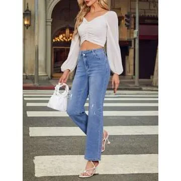Genleck Wide Leg Jeans for Women – High Waisted Crossover Jeans Stretch Boyfriend Jeans Crisscross Y2K 90s Denim Pants