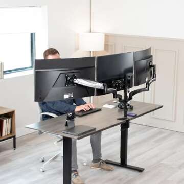 VIVO Triple Pneumatic Monitor Mount - Adjustable Desk Stand for 3 Screens