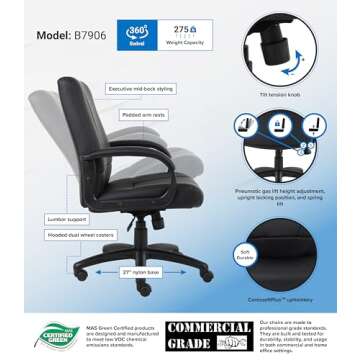 Boss Office Products Caressoft Executive Mid Back Chair in Black