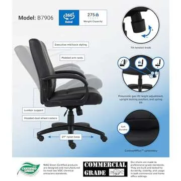 Boss Office Products Caressoft Executive Mid Back Chair in Black