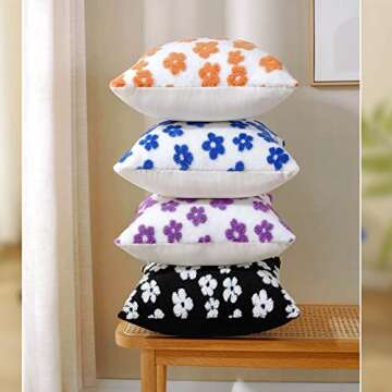 AmHoo Pack of 2 Decorative Throw Pillow Covers Flower Luxury Super Soft Faux Fur Wool Set Case Cushion Plum Blossom for Couch Sofa Bedroom 18 x 18-Inch Blue