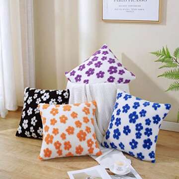 AmHoo Pack of 2 Decorative Throw Pillow Covers Flower Luxury Super Soft Faux Fur Wool Set Case Cushion Plum Blossom for Couch Sofa Bedroom 18 x 18-Inch Blue