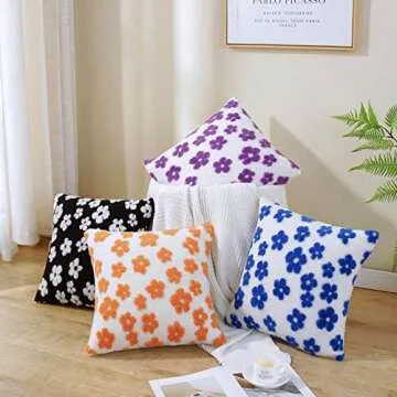 AmHoo Pack of 2 Decorative Throw Pillow Covers Flower Luxury Super Soft Faux Fur Wool Set Case Cushion Plum Blossom for Couch Sofa Bedroom 18 x 18-Inch Blue