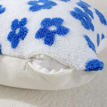 AmHoo Pack of 2 Decorative Throw Pillow Covers Flower Luxury Super Soft Faux Fur Wool Set Case Cushion Plum Blossom for Couch Sofa Bedroom 18 x 18-Inch Blue