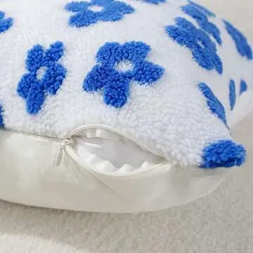 AmHoo Pack of 2 Decorative Throw Pillow Covers Flower Luxury Super Soft Faux Fur Wool Set Case Cushion Plum Blossom for Couch Sofa Bedroom 18 x 18-Inch Blue