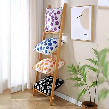 AmHoo Pack of 2 Decorative Throw Pillow Covers Flower Luxury Super Soft Faux Fur Wool Set Case Cushion Plum Blossom for Couch Sofa Bedroom 18 x 18-Inch Blue