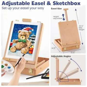 MERRIY Artist Acrylic Paint Set, Painting Supplies Kit with Tabletop Sketch Box Easel, 12 Colors Acrylic Paints,10"x 12" Stretched Canvas,Premium Acrylic Painting Set for Artist Adults, Beginners